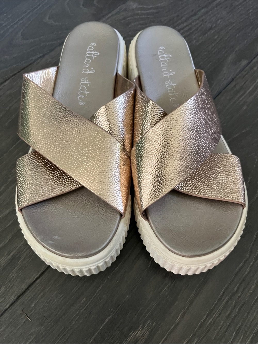 Altar'd State Rose Gold Crisscross Slide Sandals